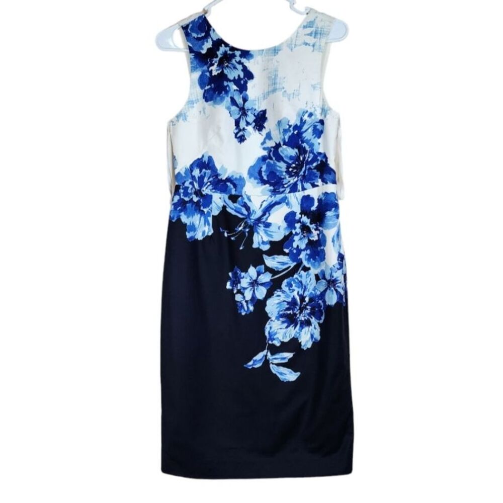 Anthropologie Maeve Sheath Dress Floral Blue Cotton Stretch size 6P
